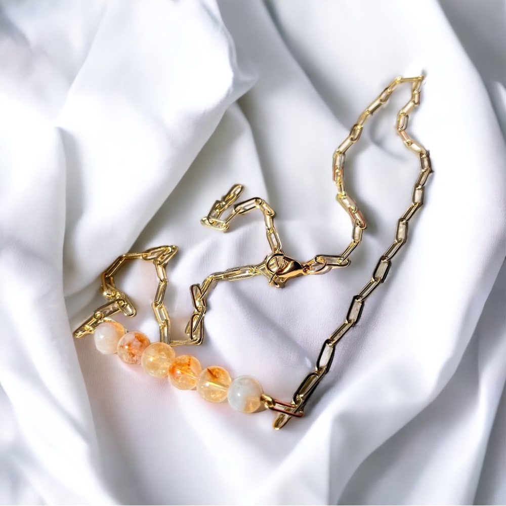 Citrine Natural Crystal Necklace | Paper Clip Chain | Genuine Crystal Jewelry